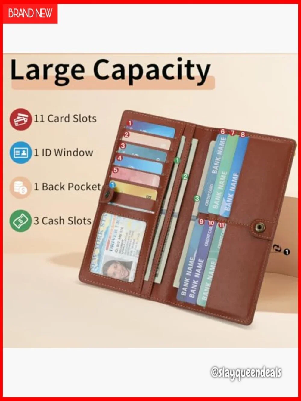 Ultra Slim RFID Blocking Leather Wallet for Women with 11 Card Slots